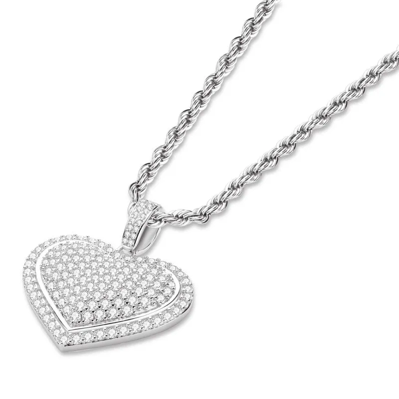 Created Diamond Heart Shaped Long Chain Hip Hop Pendant Necklace