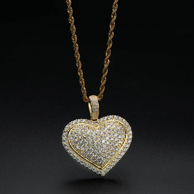 Created Diamond Heart Shaped Long Chain Hip Hop Pendant Necklace