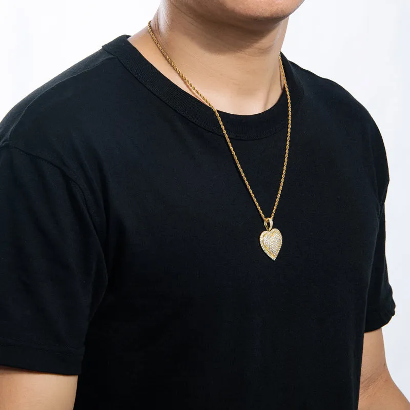 Created Diamond Heart Shaped Long Chain Hip Hop Pendant Necklace