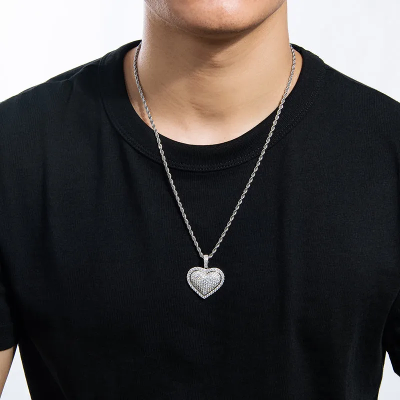 Created Diamond Heart Shaped Long Chain Hip Hop Pendant Necklace