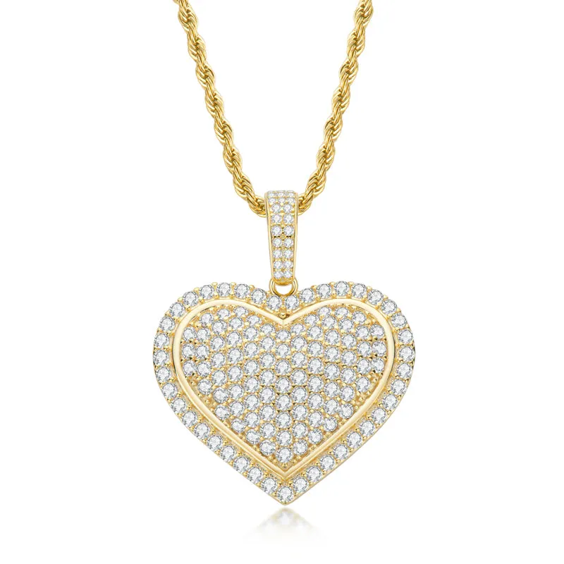 Created Diamond Heart Shaped Long Chain Hip Hop Pendant Necklace