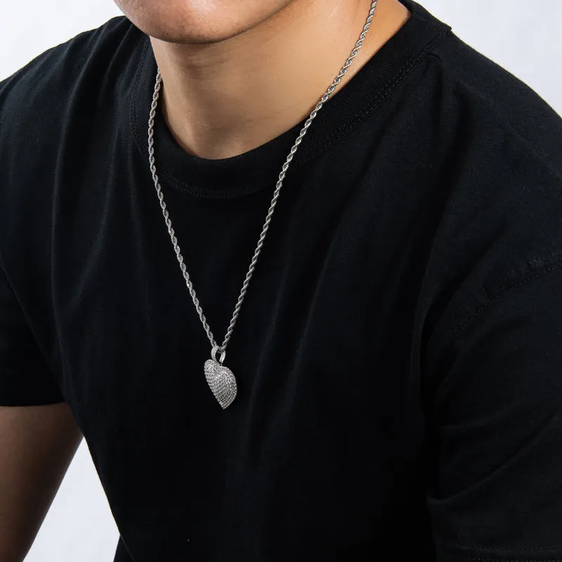 Created Diamond Heart Shaped Long Chain Hip Hop Pendant Necklace