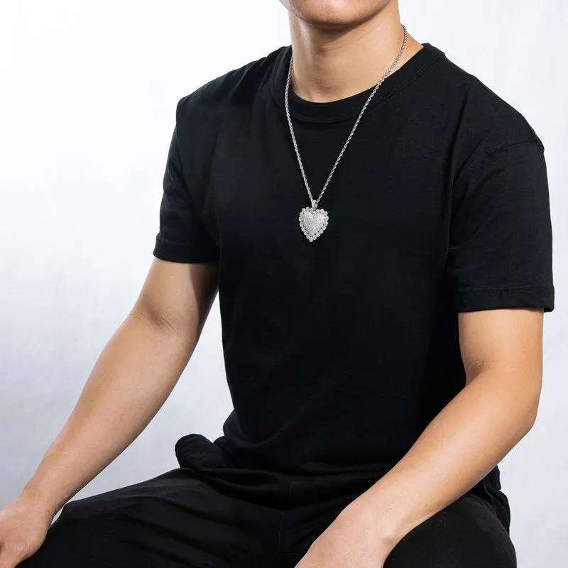 Created Diamond Heart Shaped Luxury Rope Chain Hip Hop Pendant Necklace