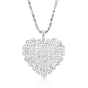 Created Diamond Heart Shaped Luxury Rope Chain Hip Hop Pendant Necklace