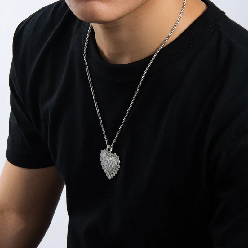 Created Diamond Heart Shaped Luxury Rope Chain Hip Hop Pendant Necklace