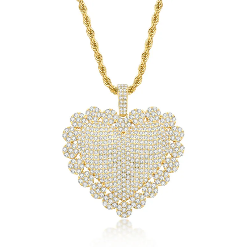 Created Diamond Heart Shaped Luxury Rope Chain Hip Hop Pendant Necklace