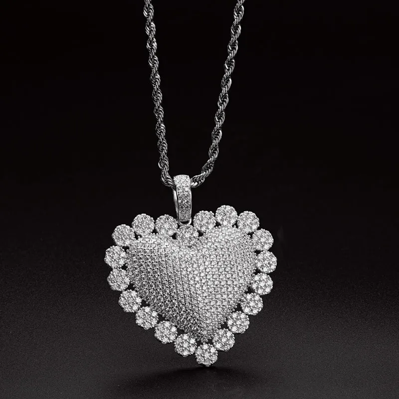 Created Diamond Heart Shaped Luxury Rope Chain Hip Hop Pendant Necklace