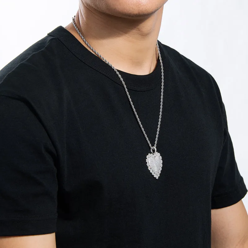 Created Diamond Heart Shaped Luxury Rope Chain Hip Hop Pendant Necklace