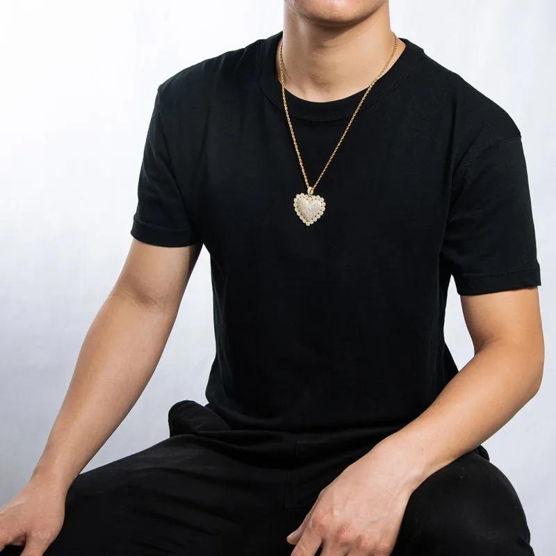 Created Diamond Heart Shaped Luxury Rope Chain Hip Hop Pendant Necklace