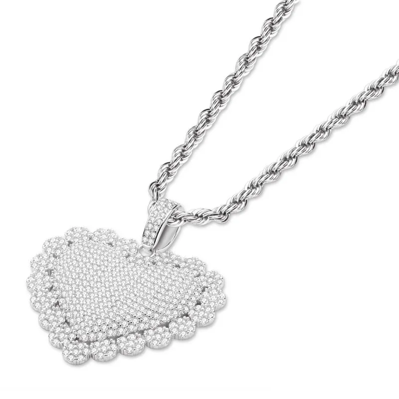 Created Diamond Heart Shaped Luxury Rope Chain Hip Hop Pendant Necklace