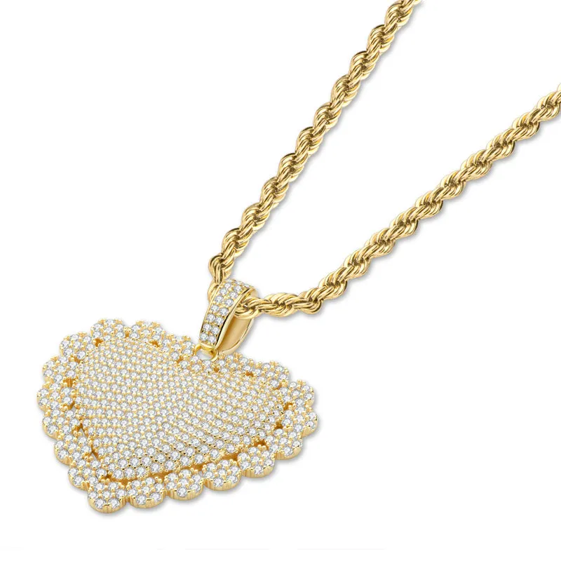 Created Diamond Heart Shaped Luxury Rope Chain Hip Hop Pendant Necklace