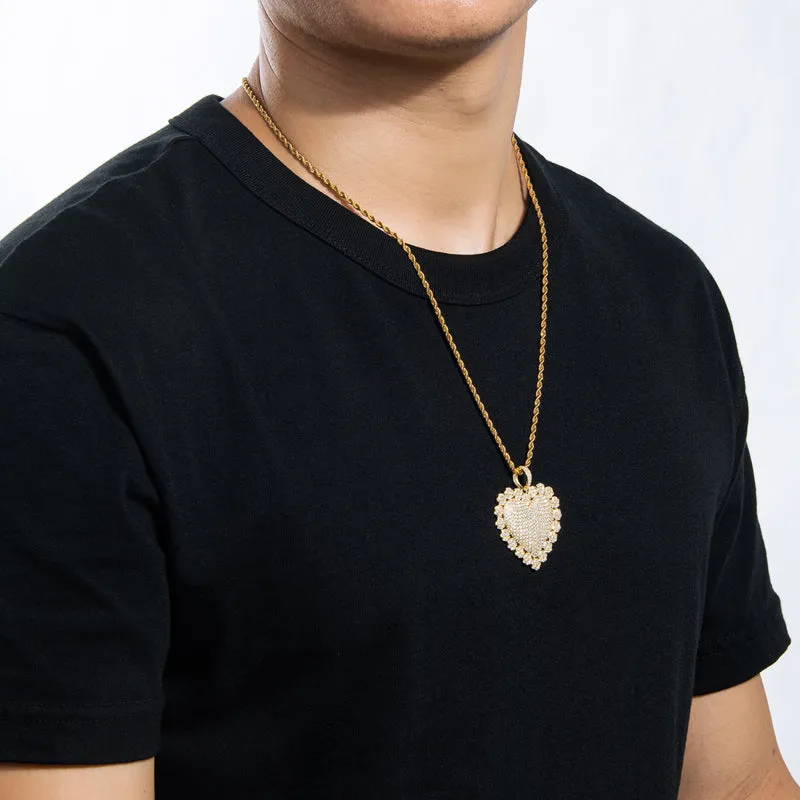 Created Diamond Heart Shaped Luxury Rope Chain Hip Hop Pendant Necklace