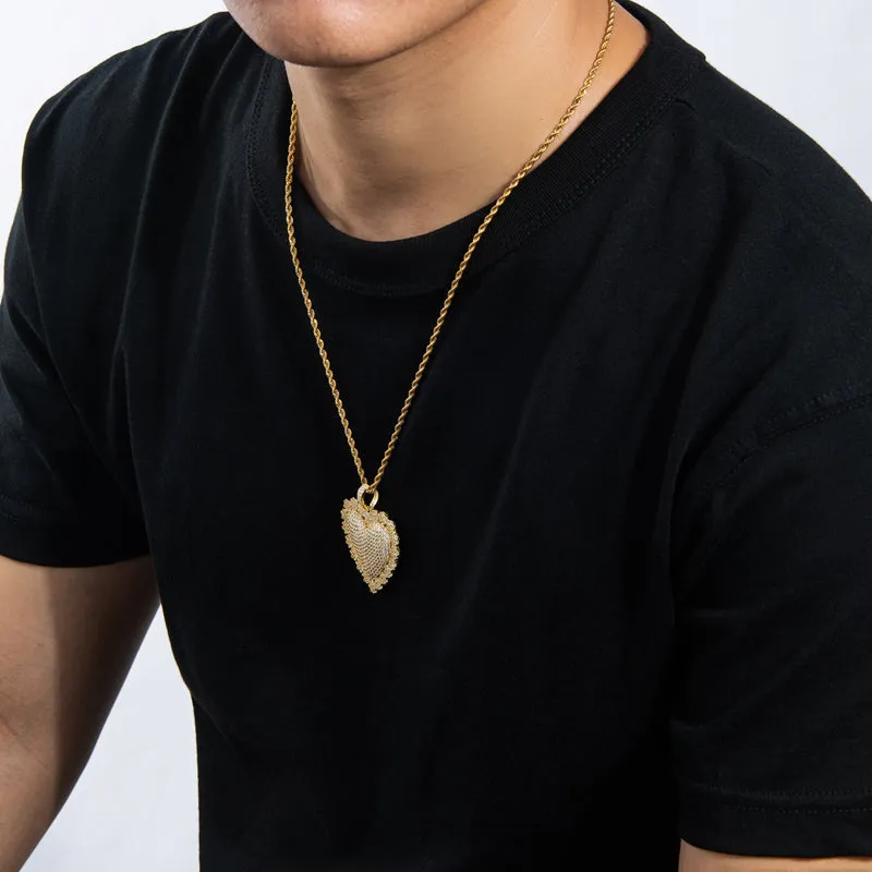 Created Diamond Heart Shaped Luxury Rope Chain Hip Hop Pendant Necklace