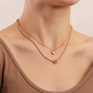 Crystal & 18K Gold-Plated Heart Layered Pendant Necklace