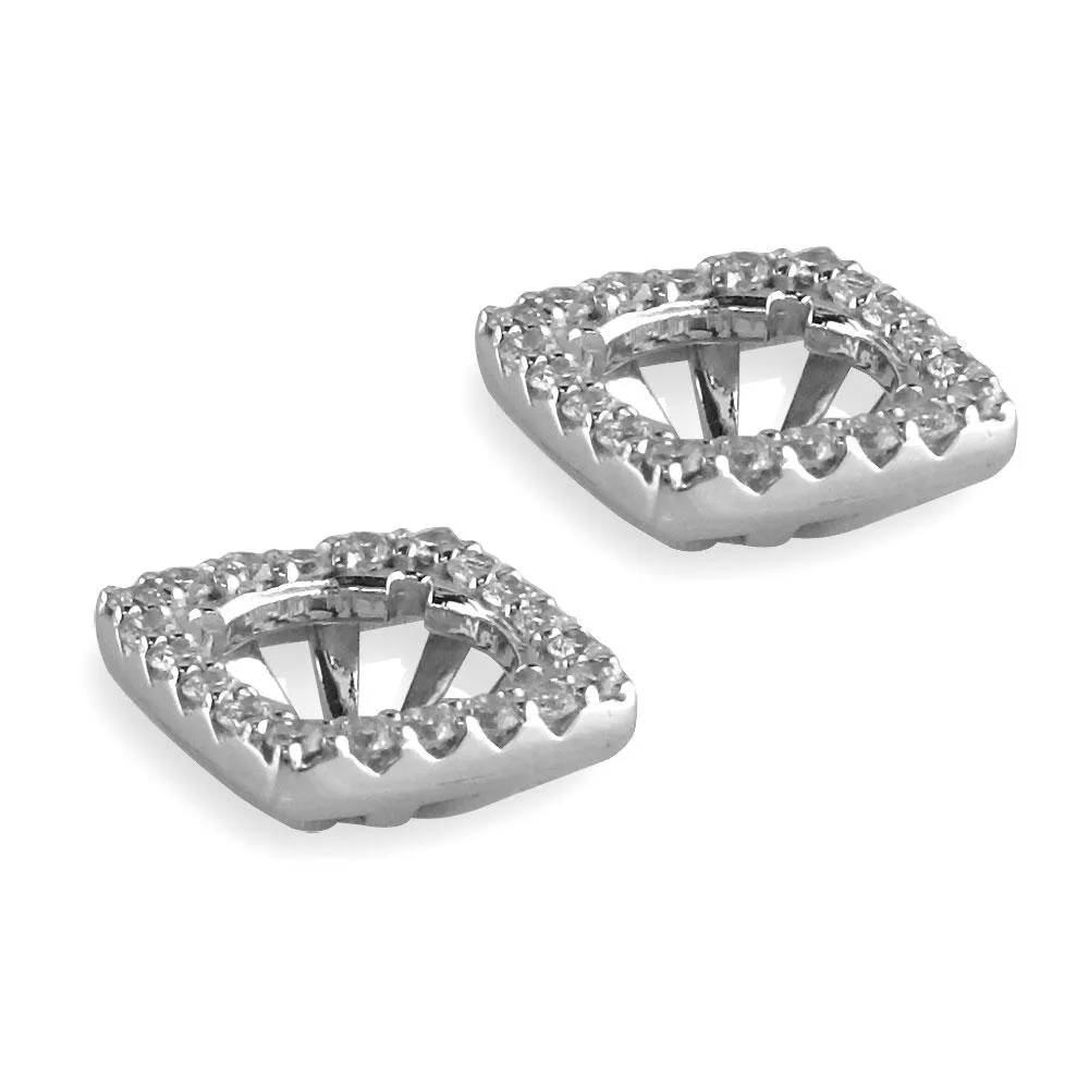 Cushion Diamond Stud Earring Jackets for Round Studs, 11mm in 14k White Gold