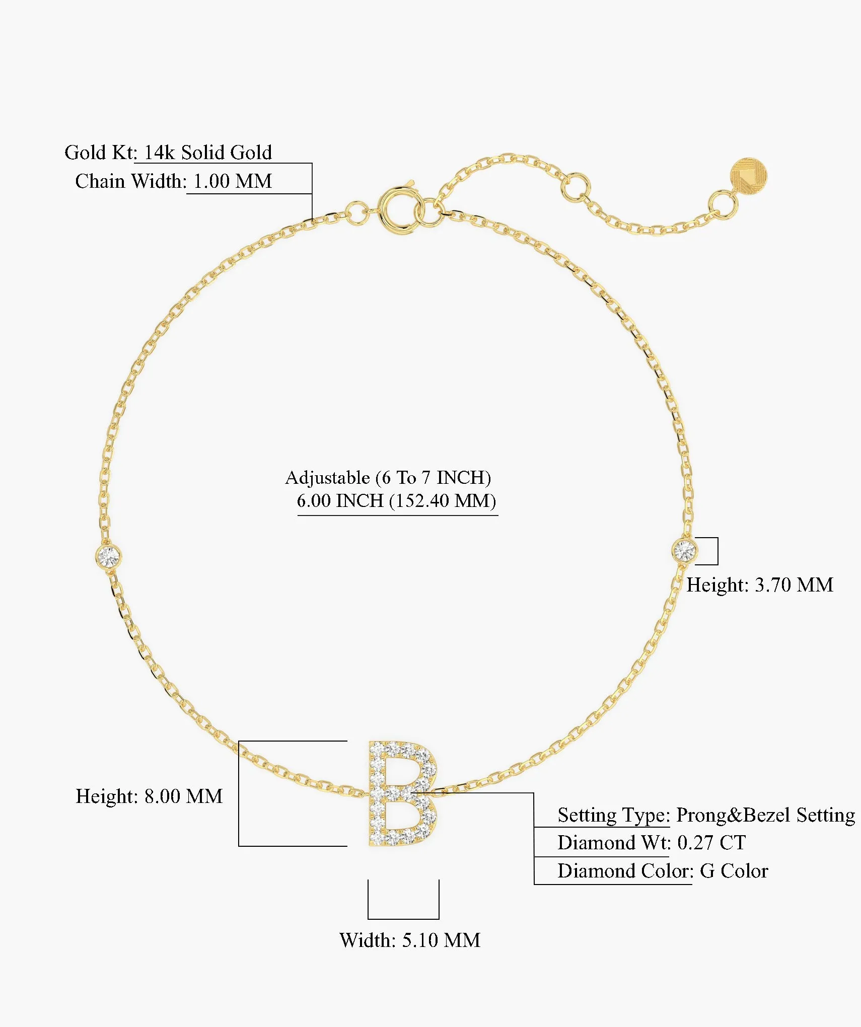 Custom Initial 'B' Diamond Bracelet