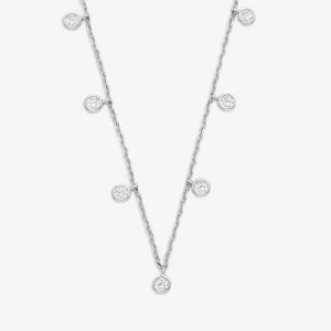CZ Bezel-Set Necklace For Women - 925 Sterling Silver Rhodium Plated