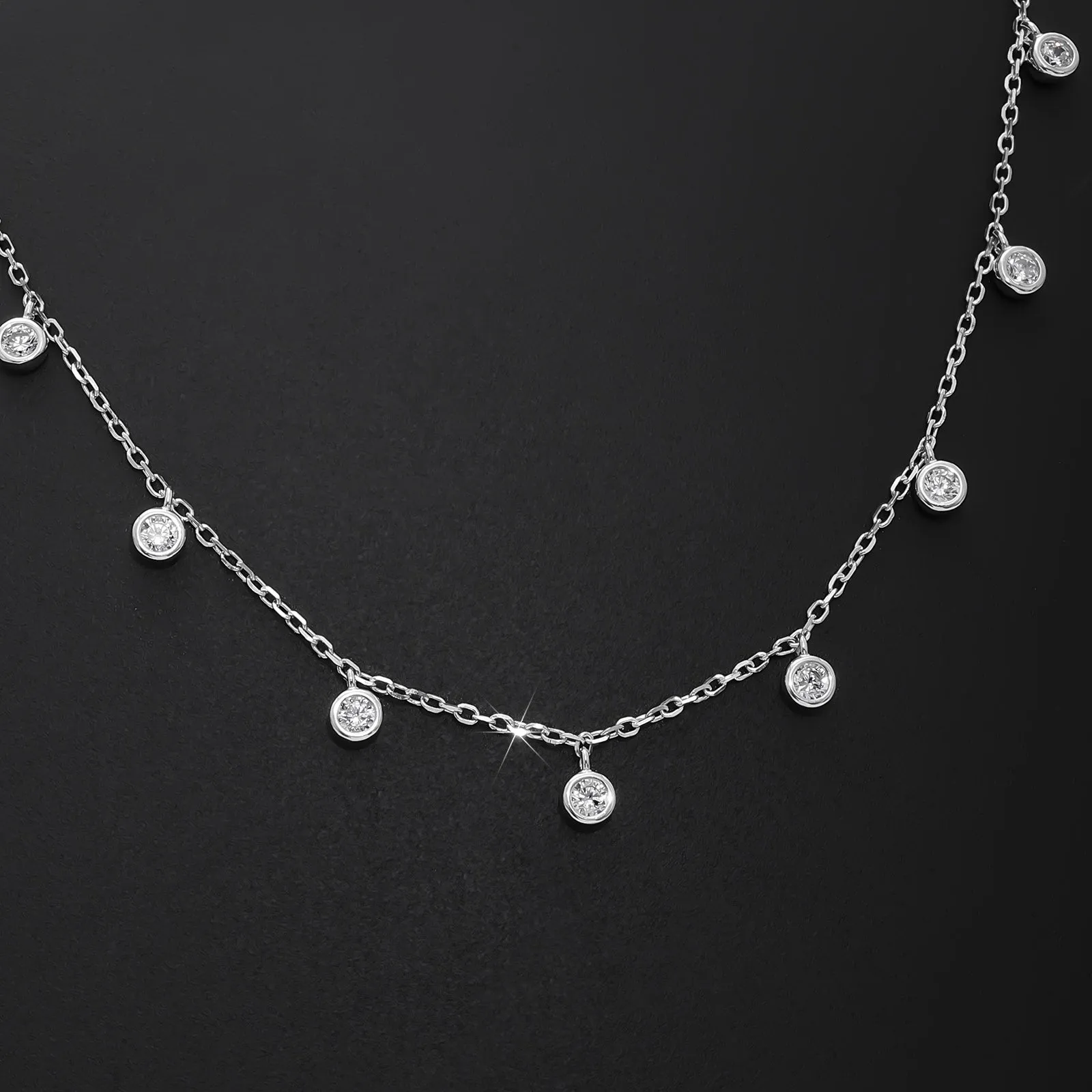 CZ Bezel-Set Necklace For Women - 925 Sterling Silver Rhodium Plated