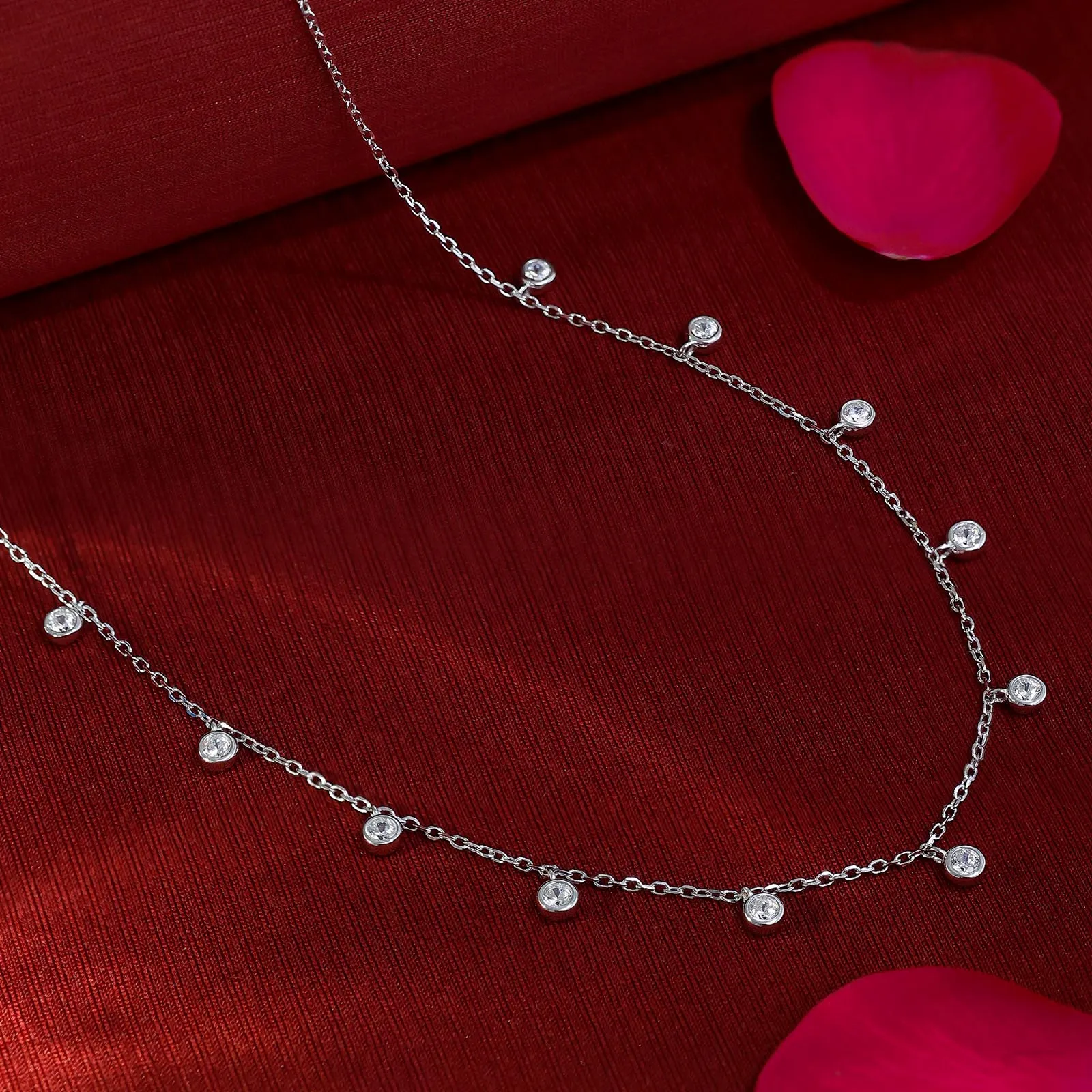 CZ Bezel-Set Necklace For Women - 925 Sterling Silver Rhodium Plated