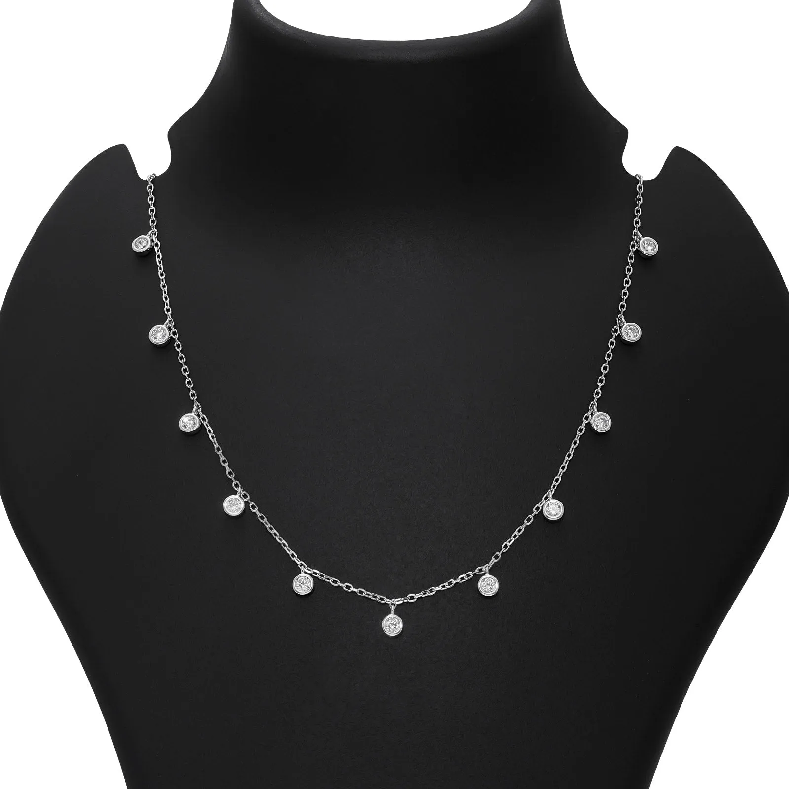 CZ Bezel-Set Necklace For Women - 925 Sterling Silver Rhodium Plated