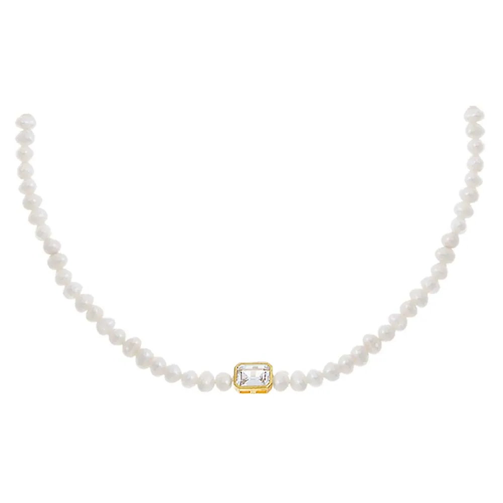 CZ Emerald Bezel Pearl Choker