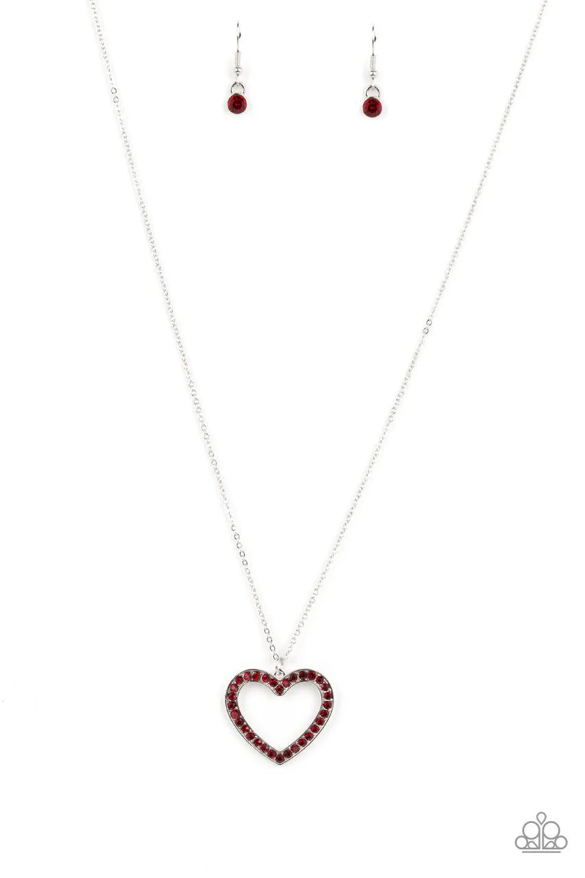 Dainty Darling - Red - Rhinestone Heart Paparazzi Long Necklace