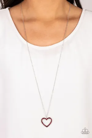 Dainty Darling - Red - Rhinestone Heart Paparazzi Long Necklace