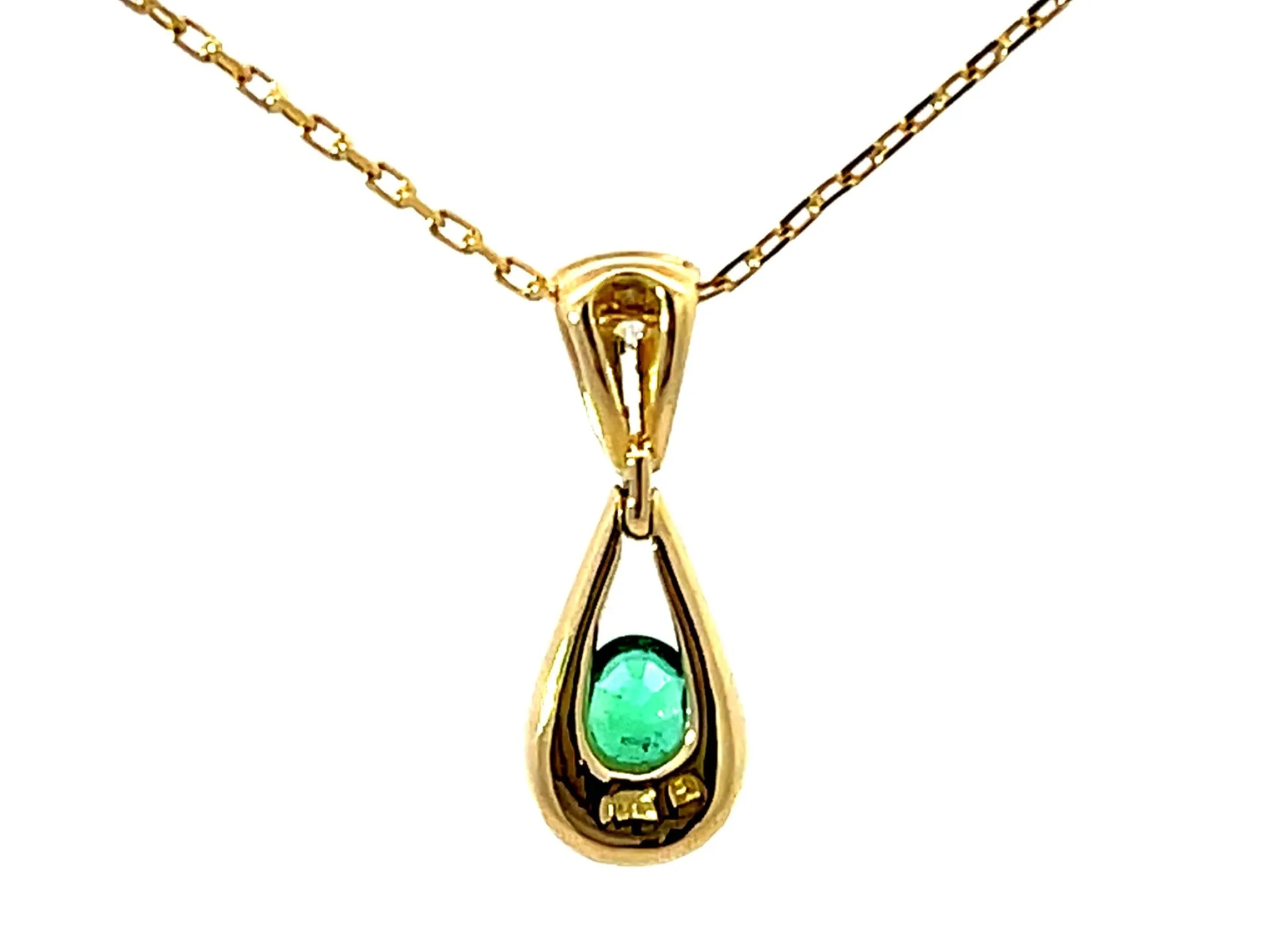Dangly Emerald Diamond Necklace Solid 18K Yellow Gold