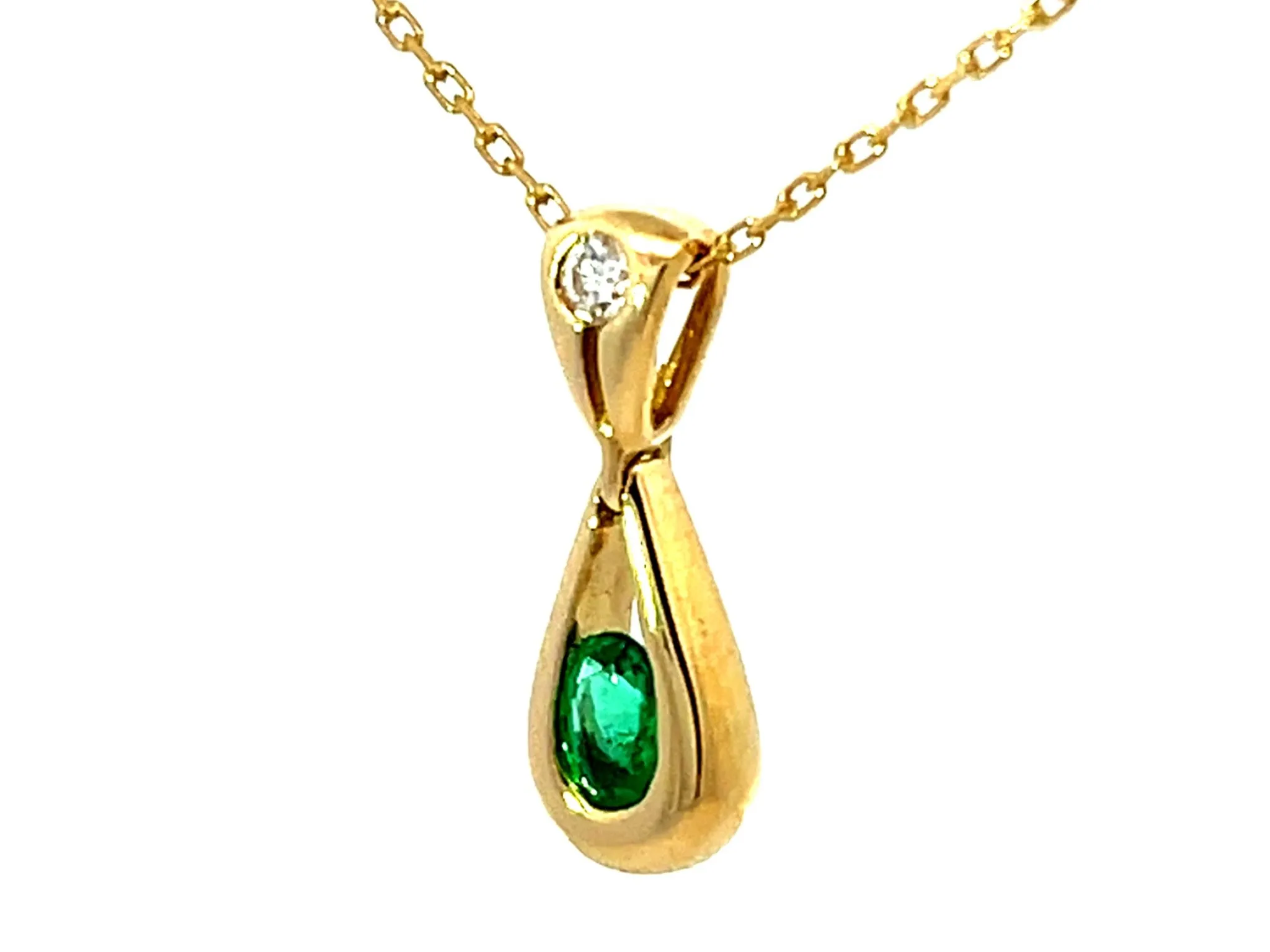Dangly Emerald Diamond Necklace Solid 18K Yellow Gold