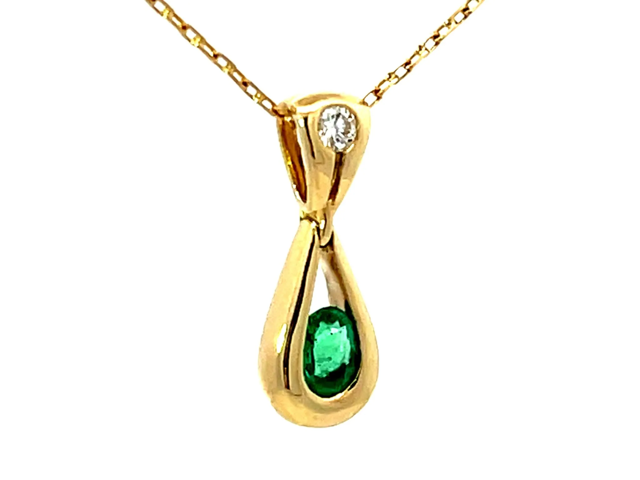 Dangly Emerald Diamond Necklace Solid 18K Yellow Gold