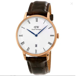 Daniel Wellington Dapper York Brown Leather Strap White Dial Unisex Watch - 1102DW
