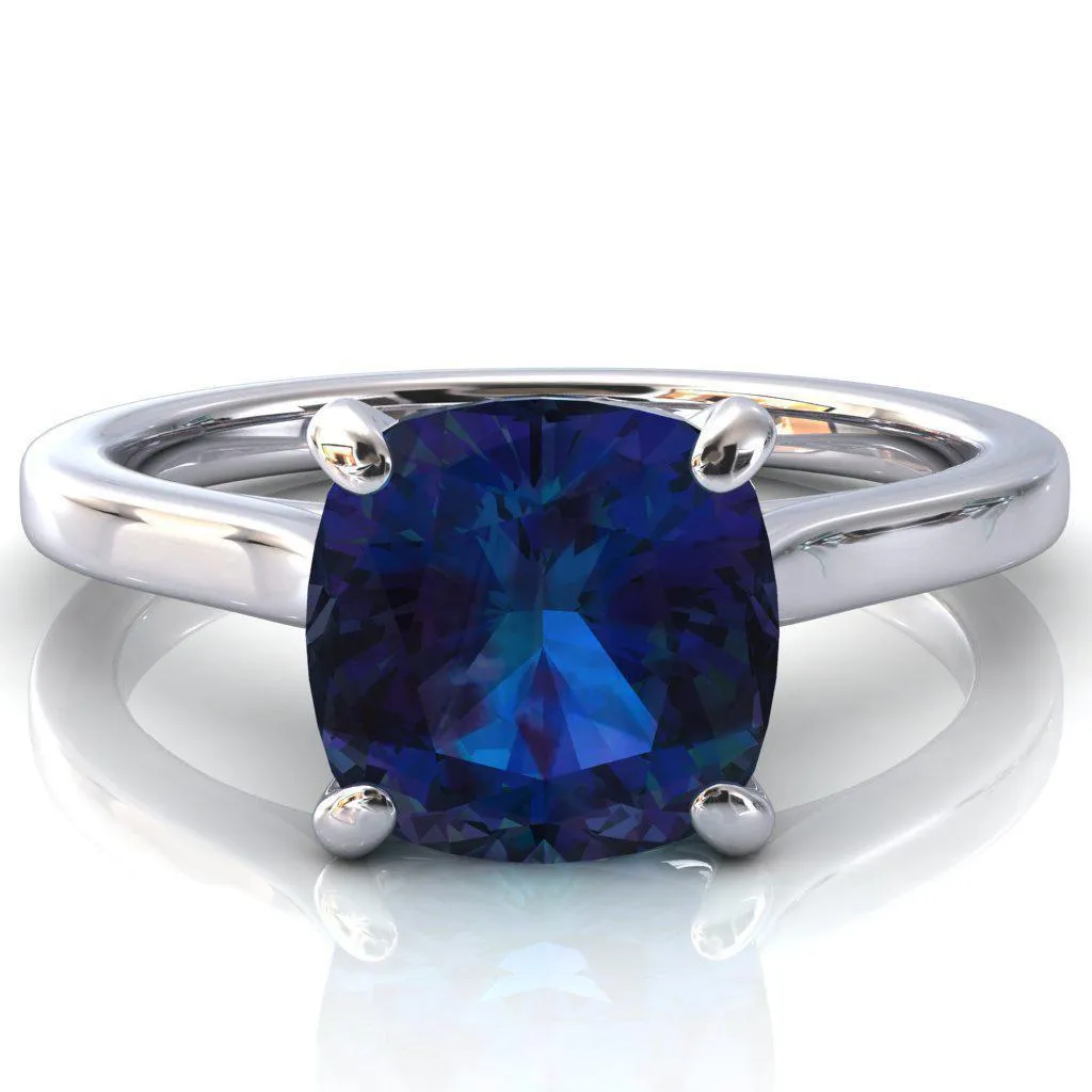 Darci Cushion Alexandrite 4 Prong Cathedral Solitaire Engagement Ring