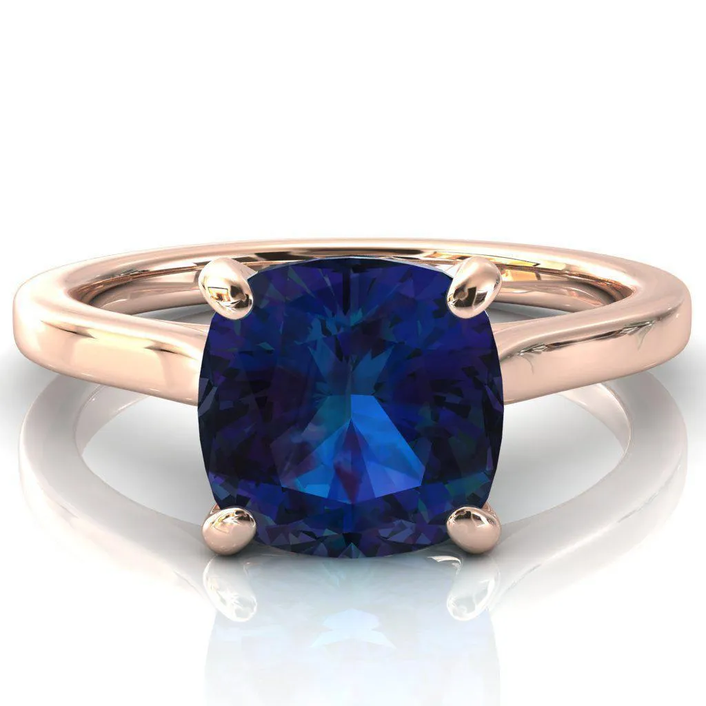 Darci Cushion Alexandrite 4 Prong Cathedral Solitaire Engagement Ring