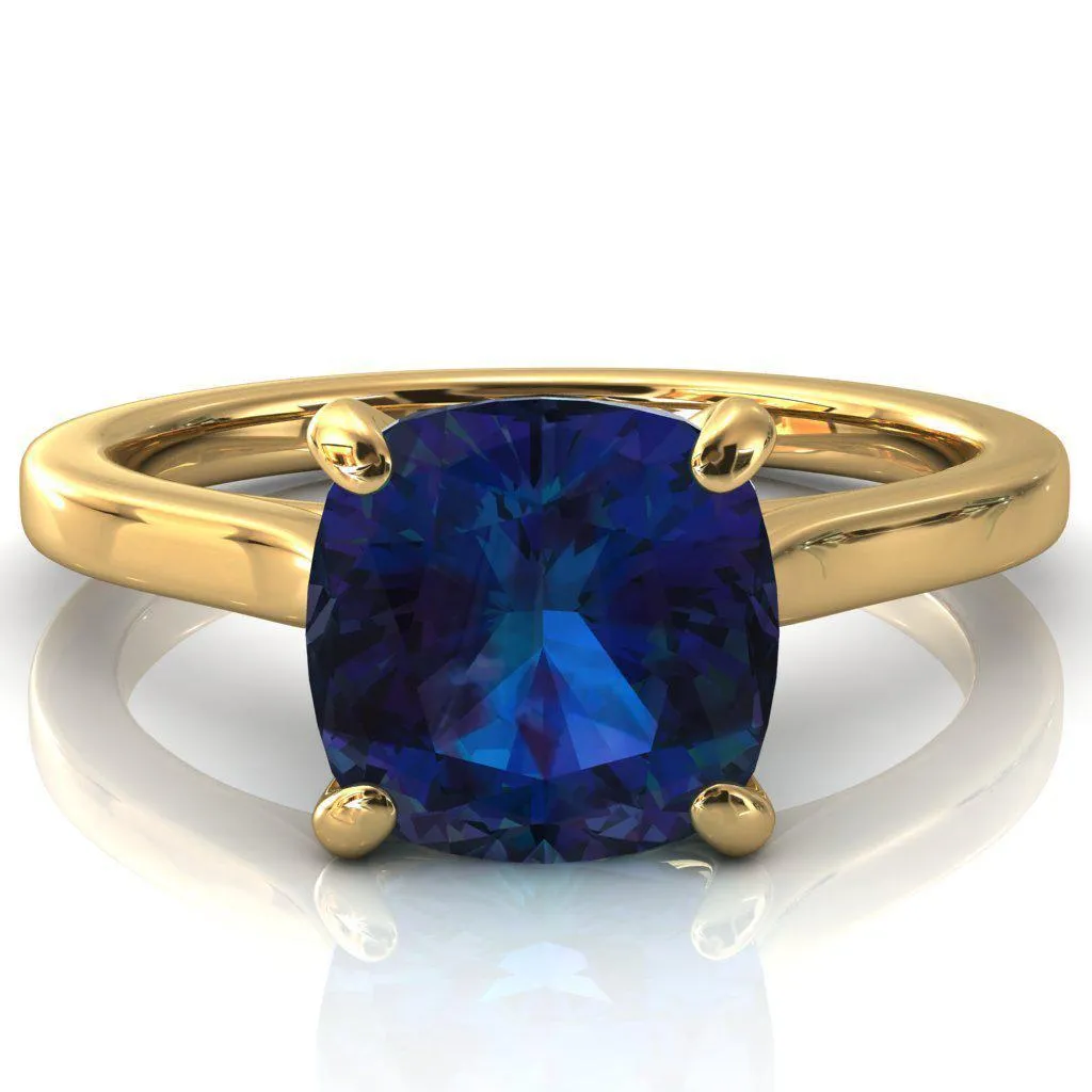 Darci Cushion Alexandrite 4 Prong Cathedral Solitaire Engagement Ring
