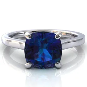 Darci Cushion Alexandrite 4 Prong Cathedral Solitaire Engagement Ring