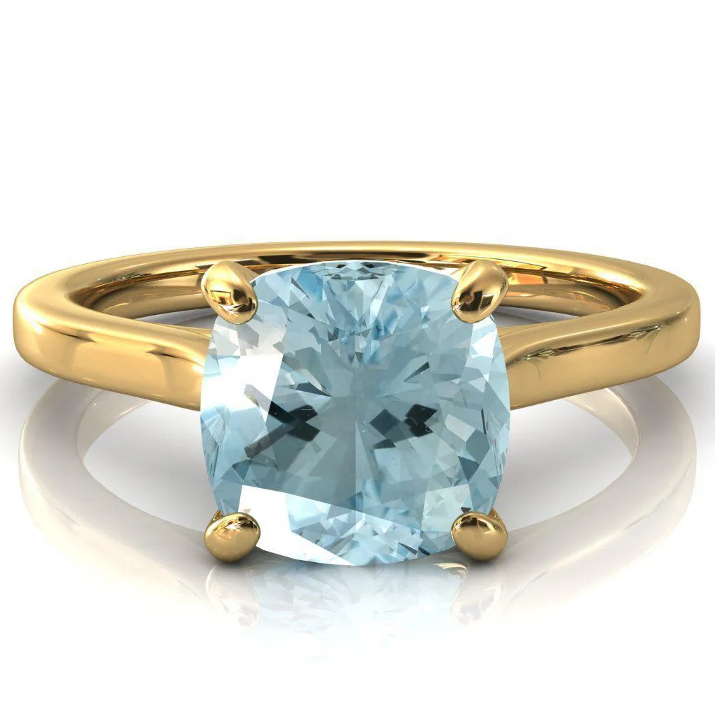 Darci Cushion Aqua Blue Spinel 4 Prong Cathedral Solitaire Engagement Ring