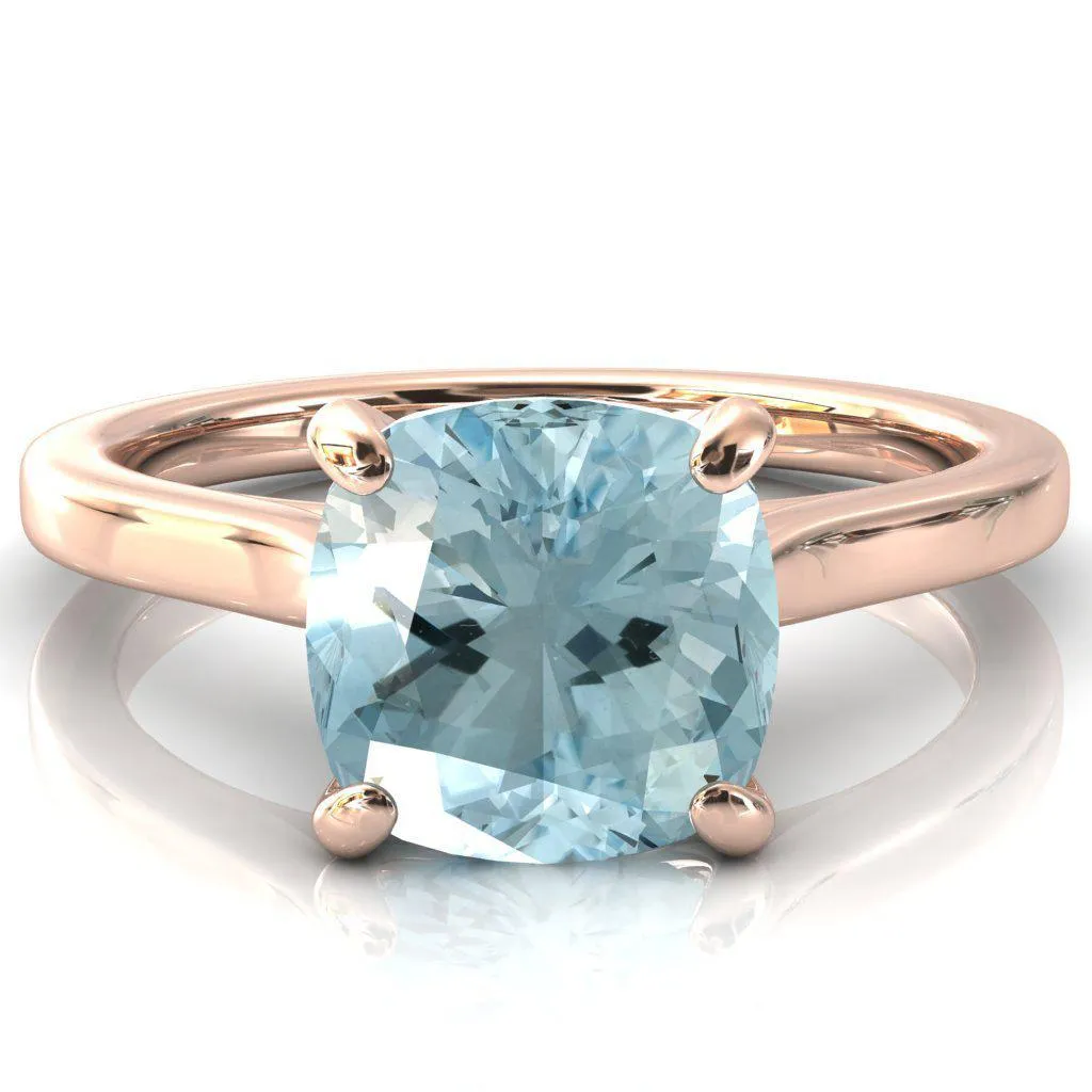 Darci Cushion Aqua Blue Spinel 4 Prong Cathedral Solitaire Engagement Ring