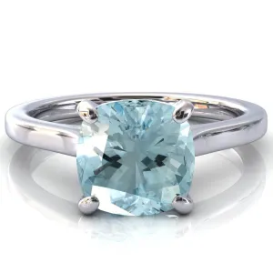Darci Cushion Aqua Blue Spinel 4 Prong Cathedral Solitaire Engagement Ring