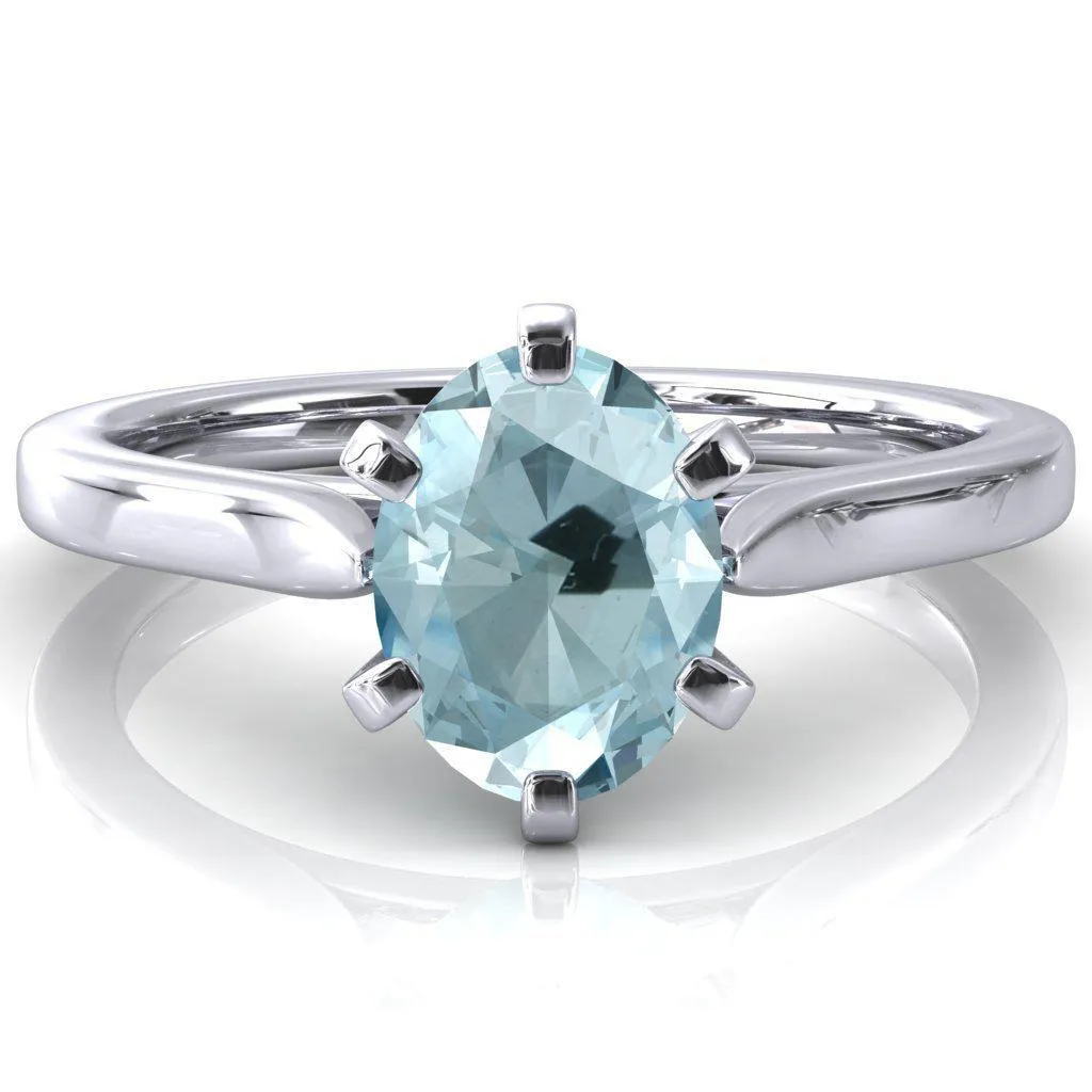 Darci Oval Aqua Blue Spinel 6 Prong Cathedral Solitaire Engagement Ring