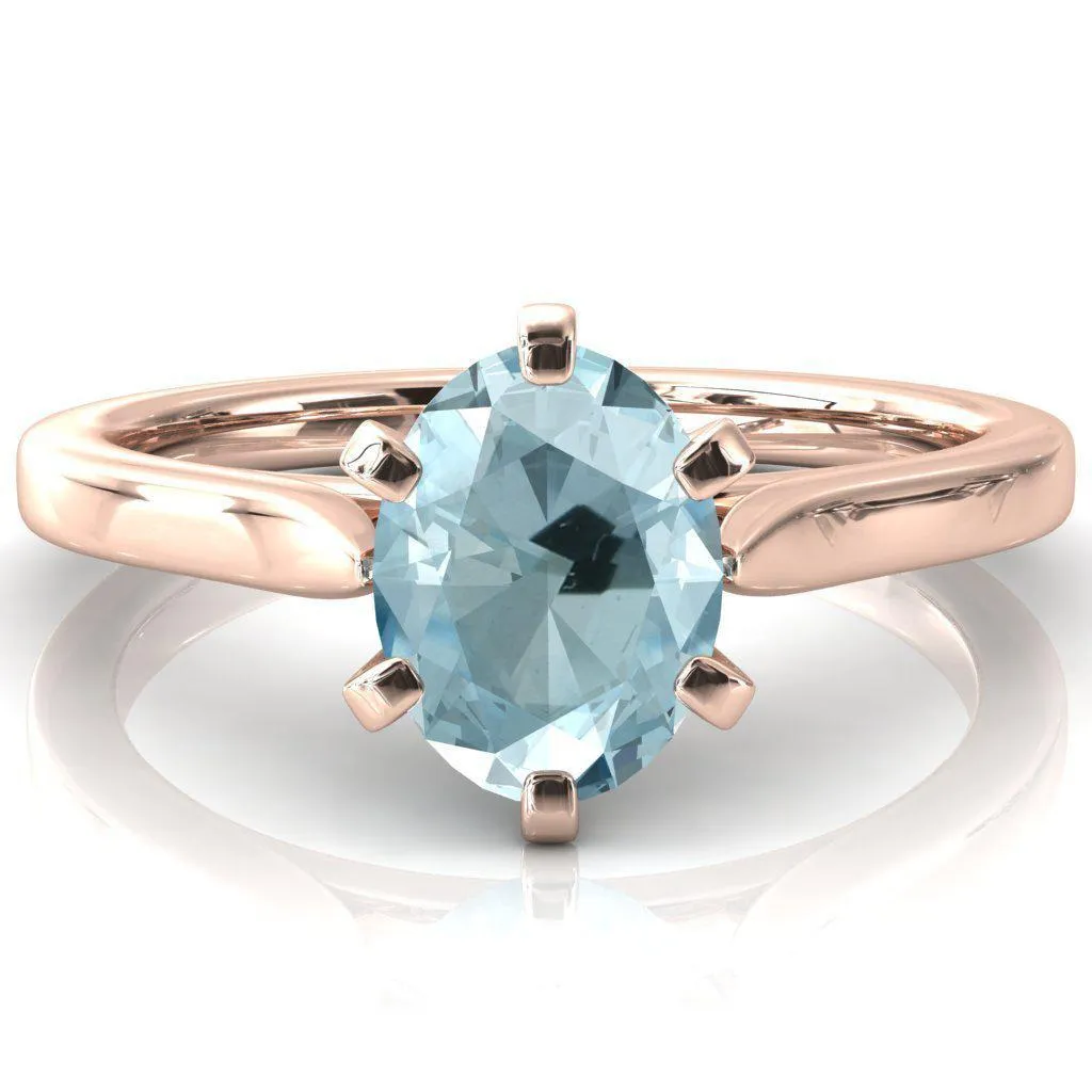 Darci Oval Aqua Blue Spinel 6 Prong Cathedral Solitaire Engagement Ring