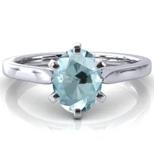 Darci Oval Aqua Blue Spinel 6 Prong Cathedral Solitaire Engagement Ring