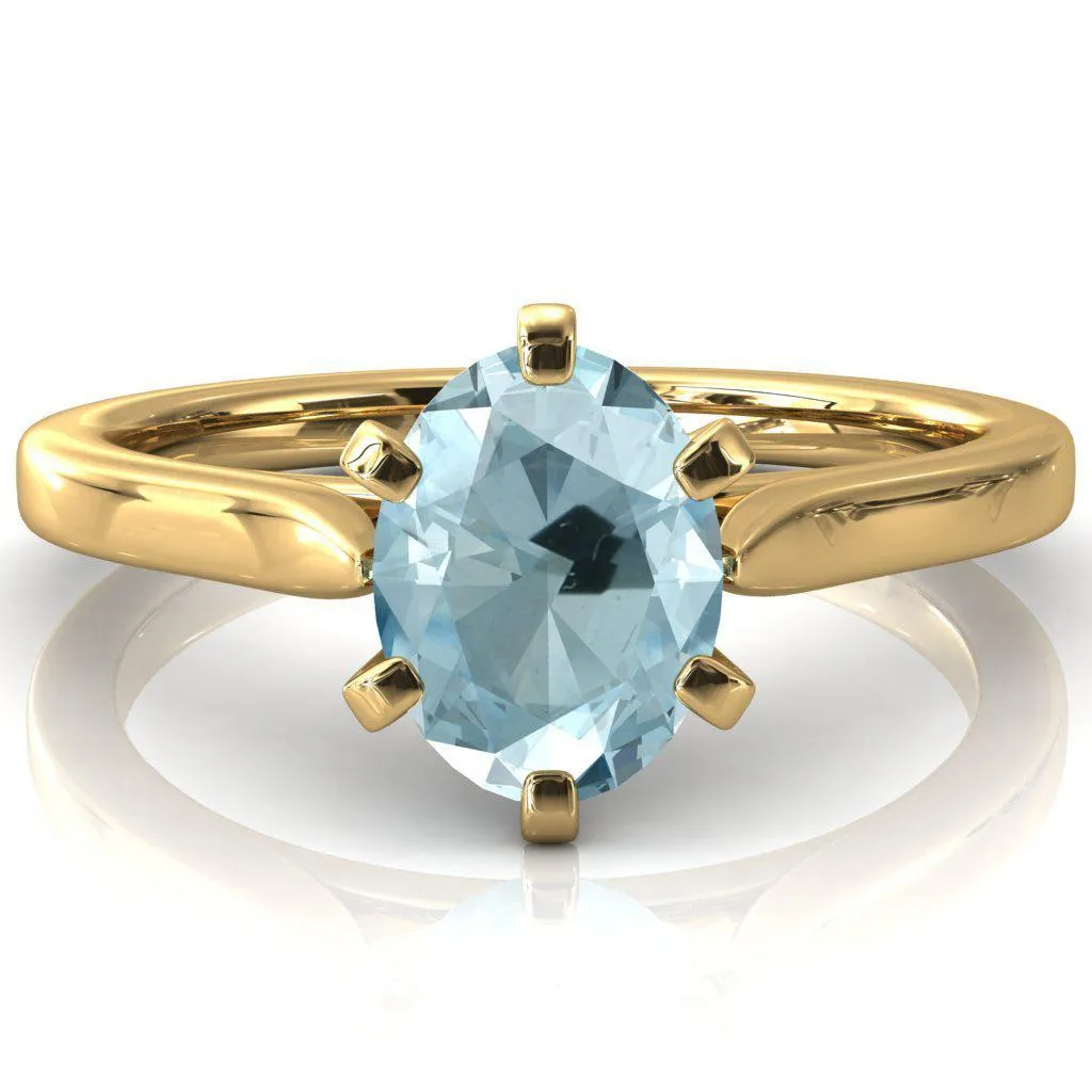Darci Oval Aqua Blue Spinel 6 Prong Cathedral Solitaire Engagement Ring