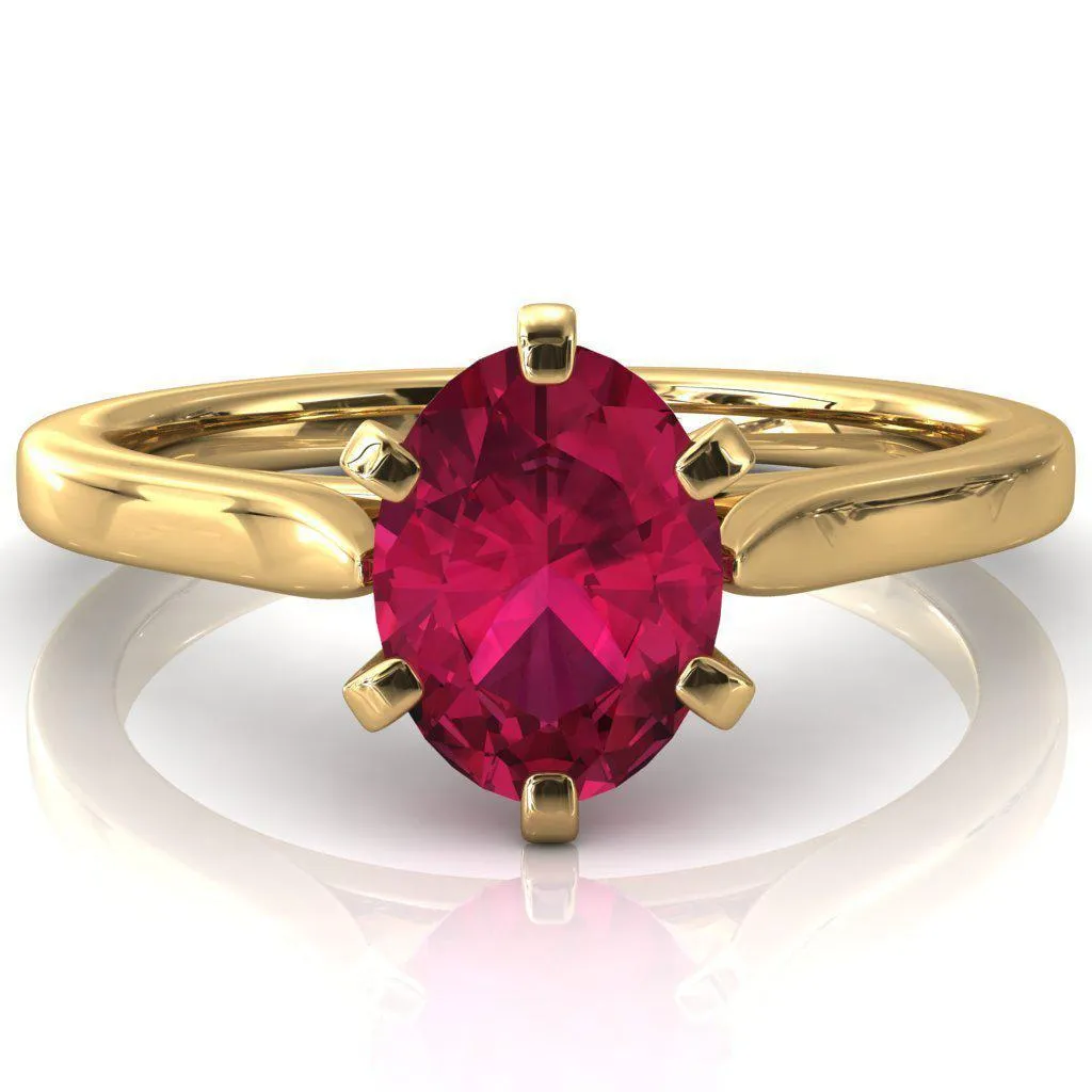 Darci Oval Ruby 6 Prong Cathedral Solitaire Engagement Ring