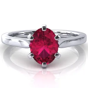 Darci Oval Ruby 6 Prong Cathedral Solitaire Engagement Ring