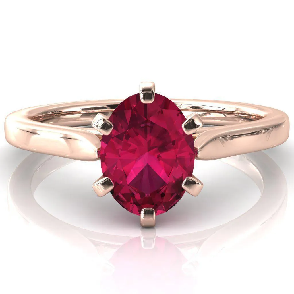 Darci Oval Ruby 6 Prong Cathedral Solitaire Engagement Ring