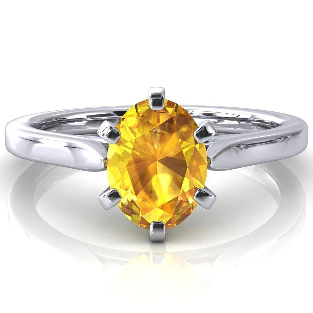 Darci Oval Yellow Sapphire 6 Prong Cathedral Solitaire Engagement Ring
