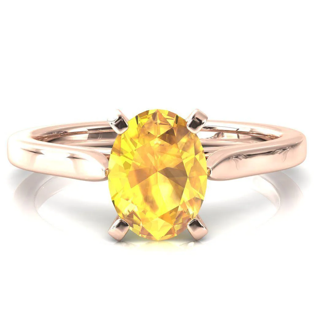 Darci Oval Yellow Sapphire 6 Prong Cathedral Solitaire Engagement Ring