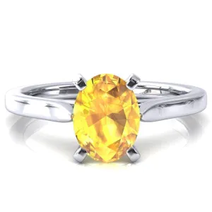 Darci Oval Yellow Sapphire 6 Prong Cathedral Solitaire Engagement Ring