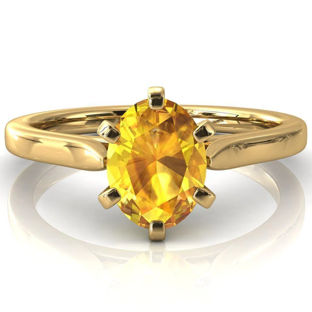 Darci Oval Yellow Sapphire 6 Prong Cathedral Solitaire Engagement Ring