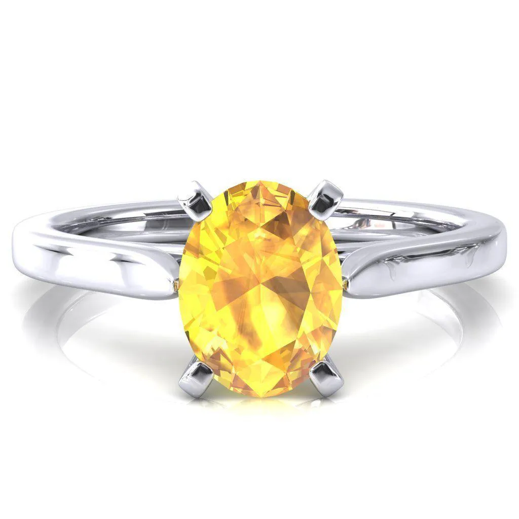 Darci Oval Yellow Sapphire 6 Prong Cathedral Solitaire Engagement Ring